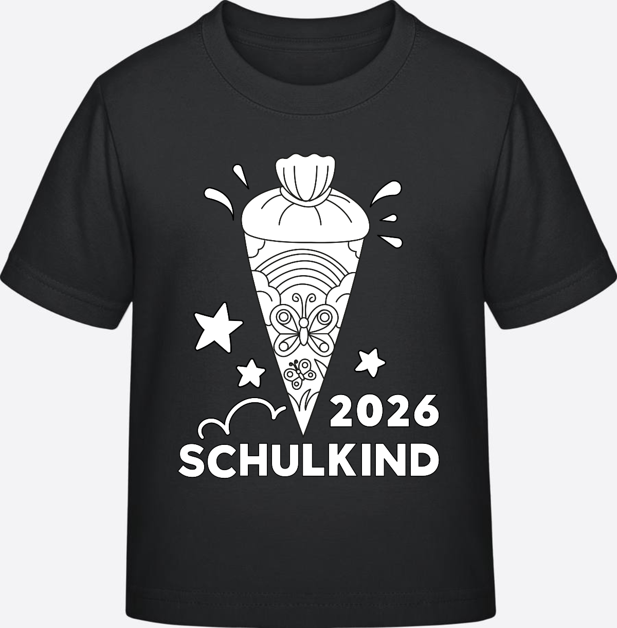 T-Shirt Einschulung 2026 – Regenbogen Schultüte zum Ausmalen - Black