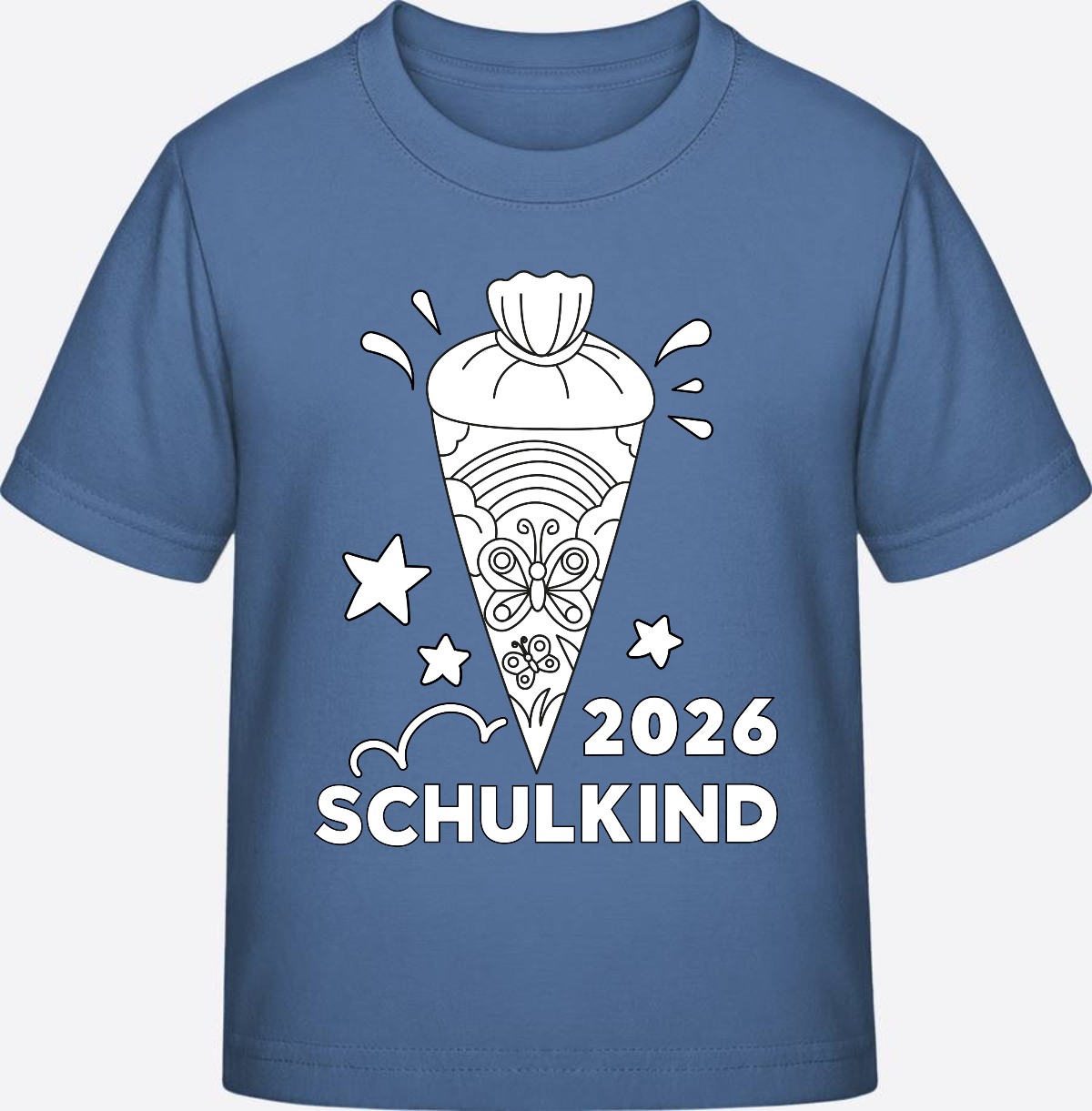 T-Shirt Einschulung 2026 – Regenbogen Schultüte zum Ausmalen - Bright Blue