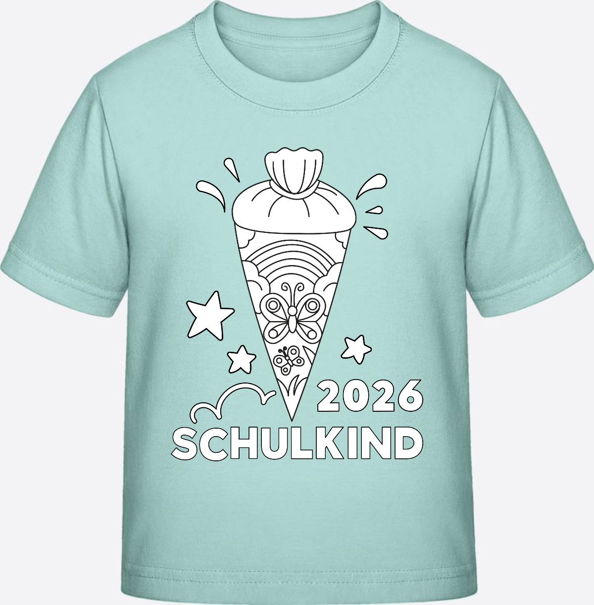 T-Shirt Einschulung 2026 – Regenbogen Schultüte zum Ausmalen - Caribbean Blue