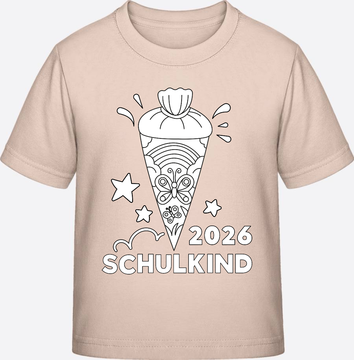 T-Shirt Einschulung 2026 – Regenbogen Schultüte zum Ausmalen - Eco-Heather