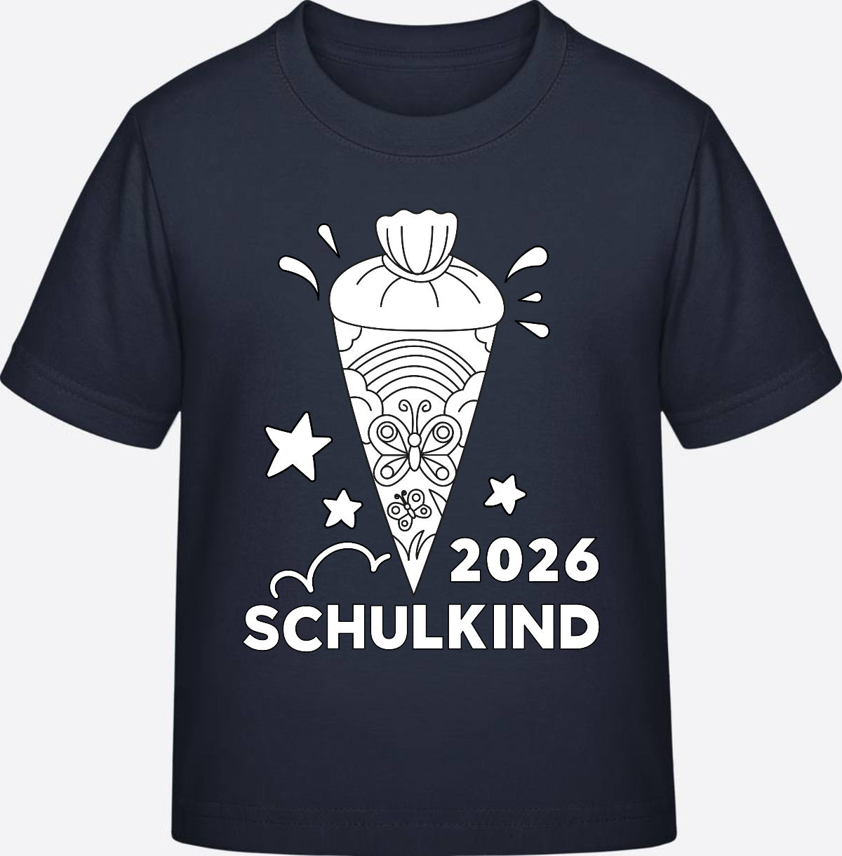 T-Shirt Einschulung 2026 – Regenbogen Schultüte zum Ausmalen - French Navy