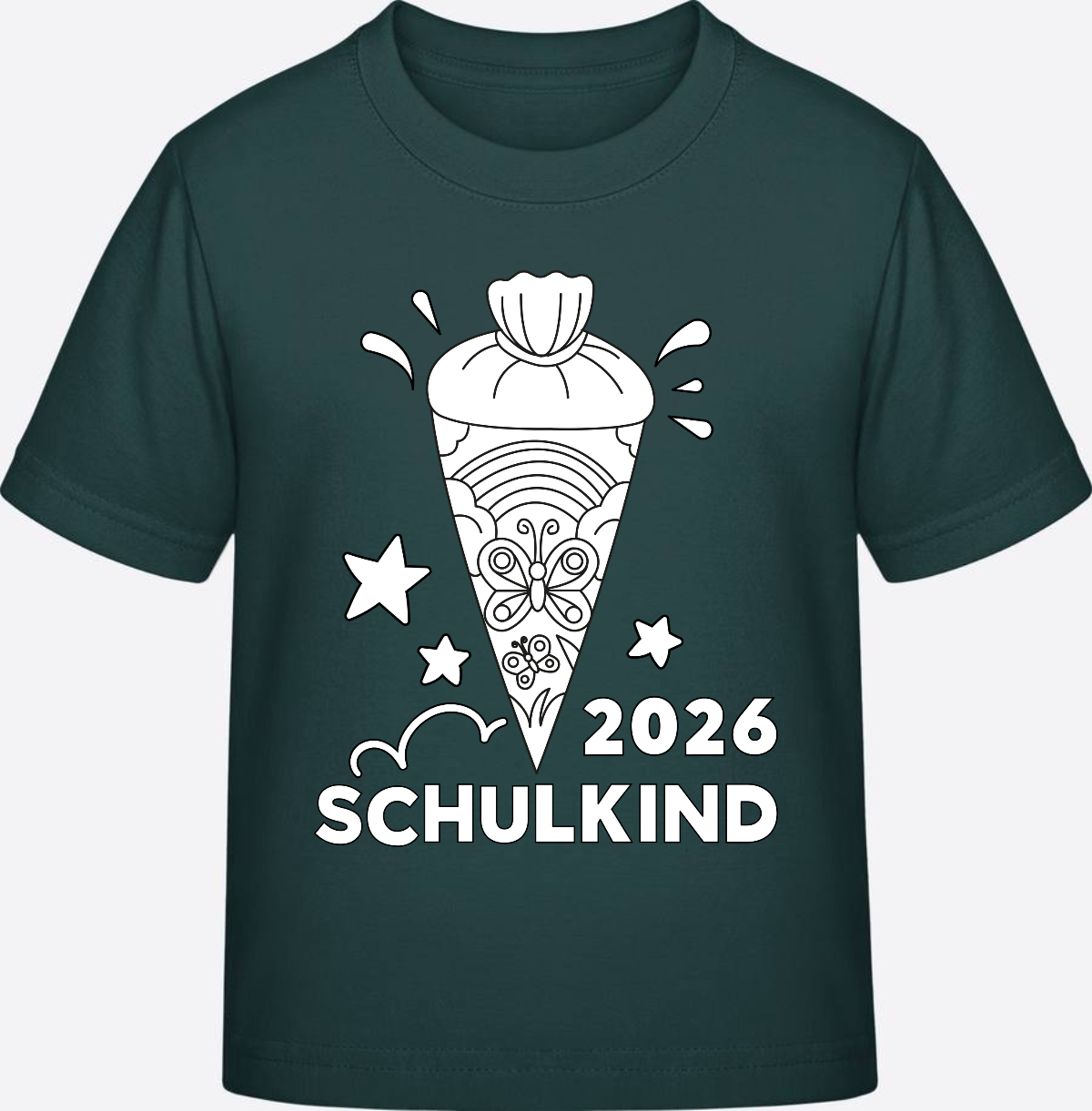 T-Shirt Einschulung 2026 – Regenbogen Schultüte zum Ausmalen - Glazed Green