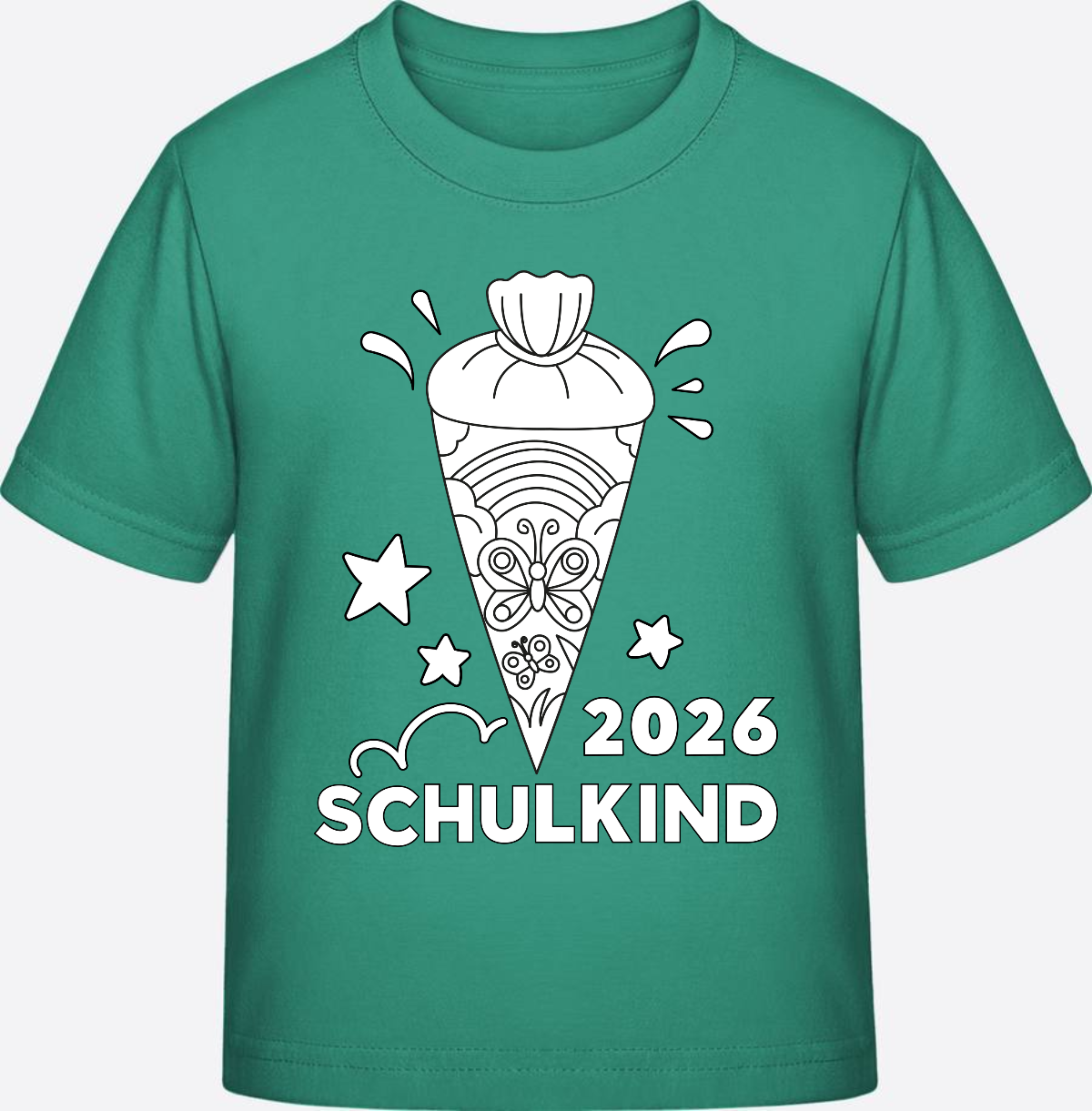 T-Shirt Einschulung 2026 – Regenbogen Schultüte zum Ausmalen - Go Green