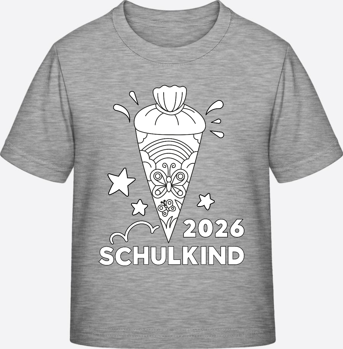 T-Shirt Einschulung 2026 – Regenbogen Schultüte zum Ausmalen - Heather Grey