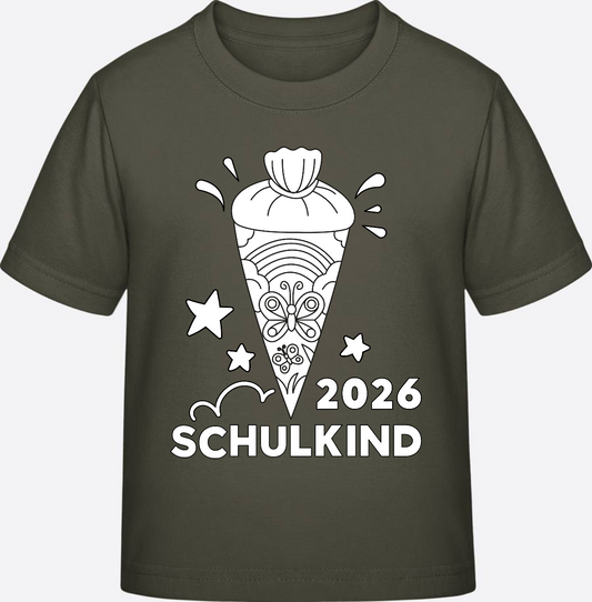 T-Shirt Einschulung 2026 – Regenbogen Schultüte zum Ausmalen - Khaki