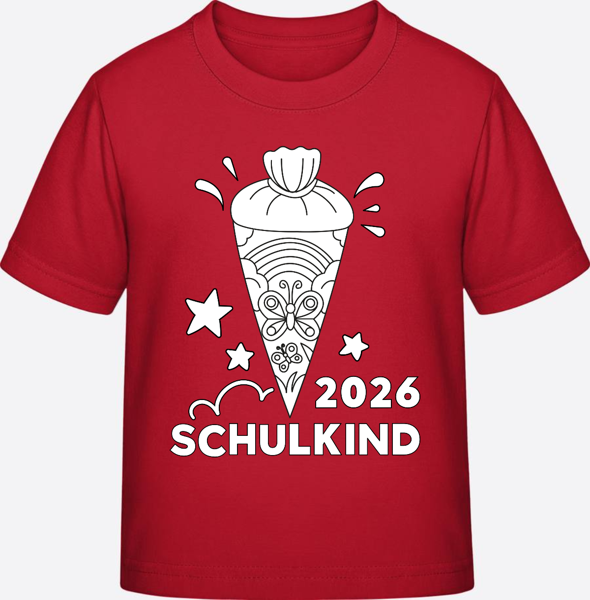 T-Shirt Einschulung 2026 – Regenbogen Schultüte zum Ausmalen - Red