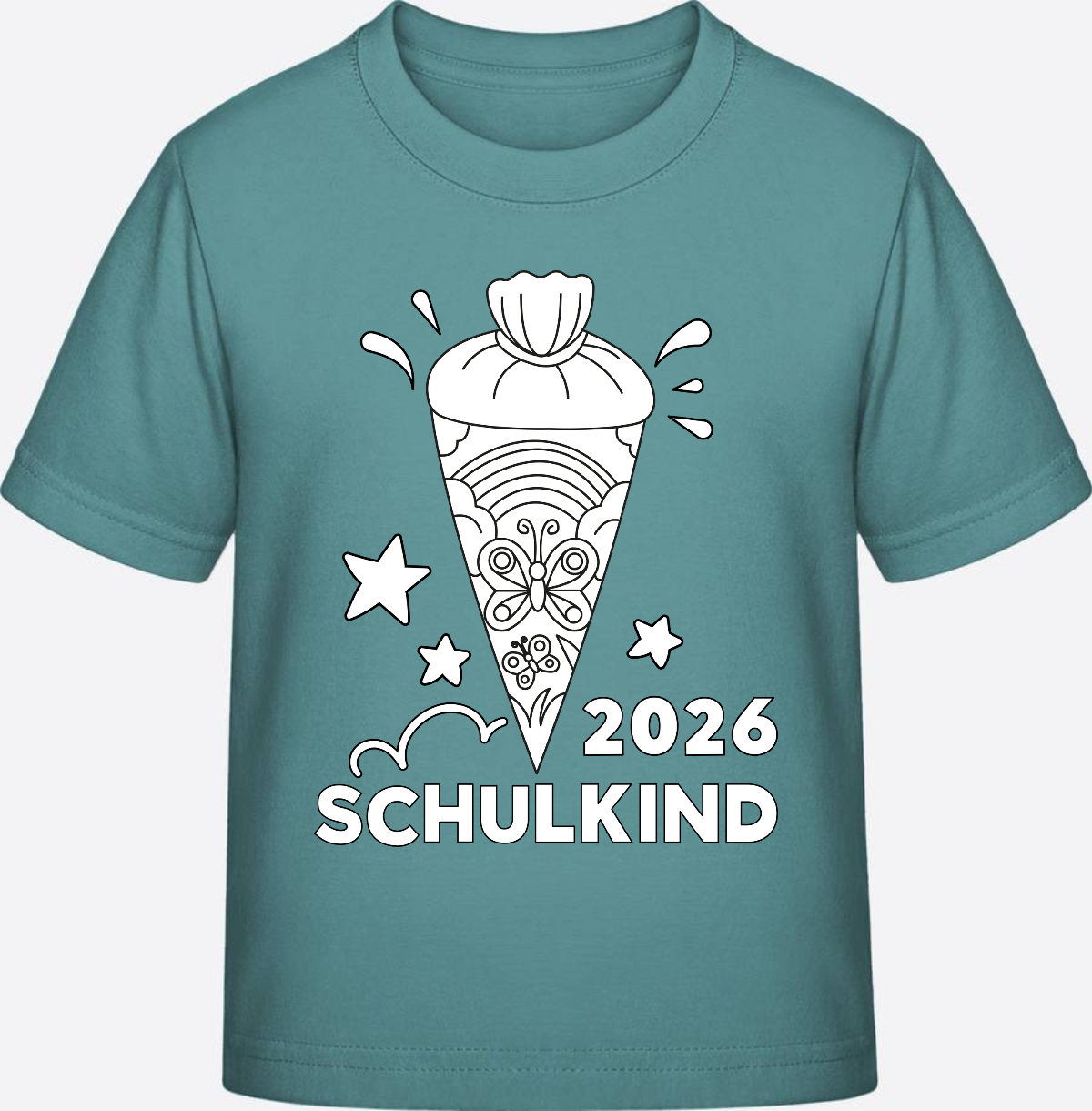 T-Shirt Einschulung 2026 – Regenbogen Schultüte zum Ausmalen - Teal Monstera