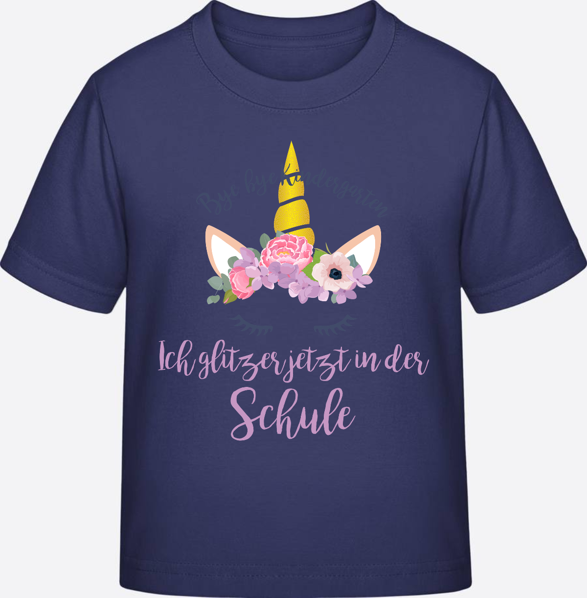 T-Shirt Einschulung Blumen: Bye Bye Kindergarten, ich glitzer! - Indigo
