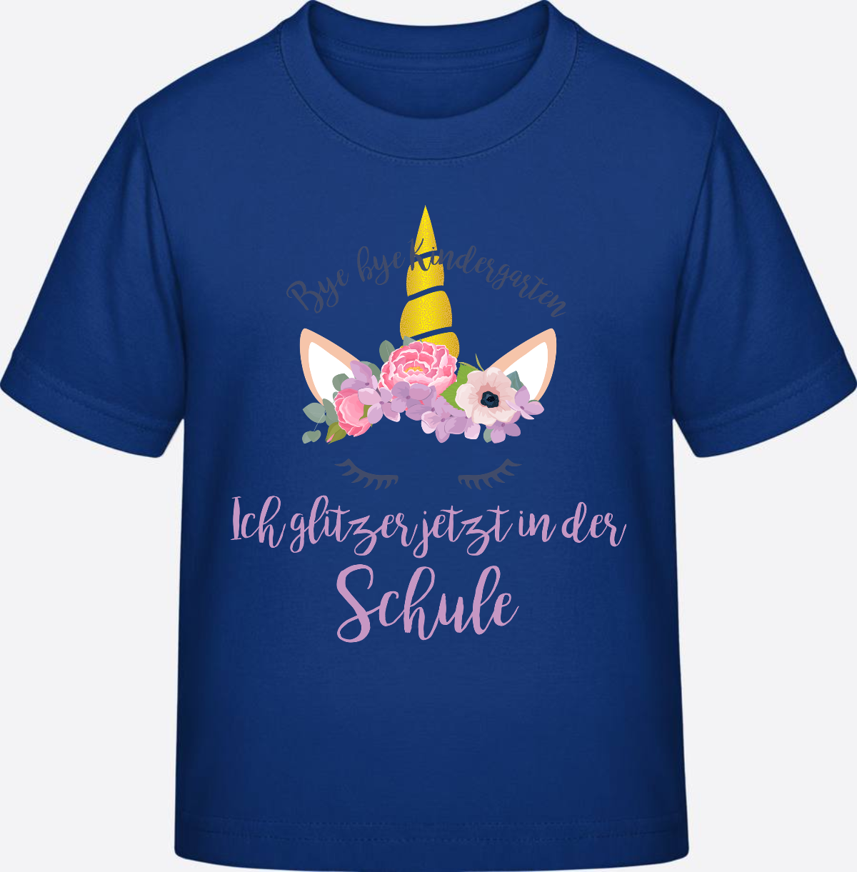 T-Shirt Einschulung Blumen: Bye Bye Kindergarten, ich glitzer! - Royal