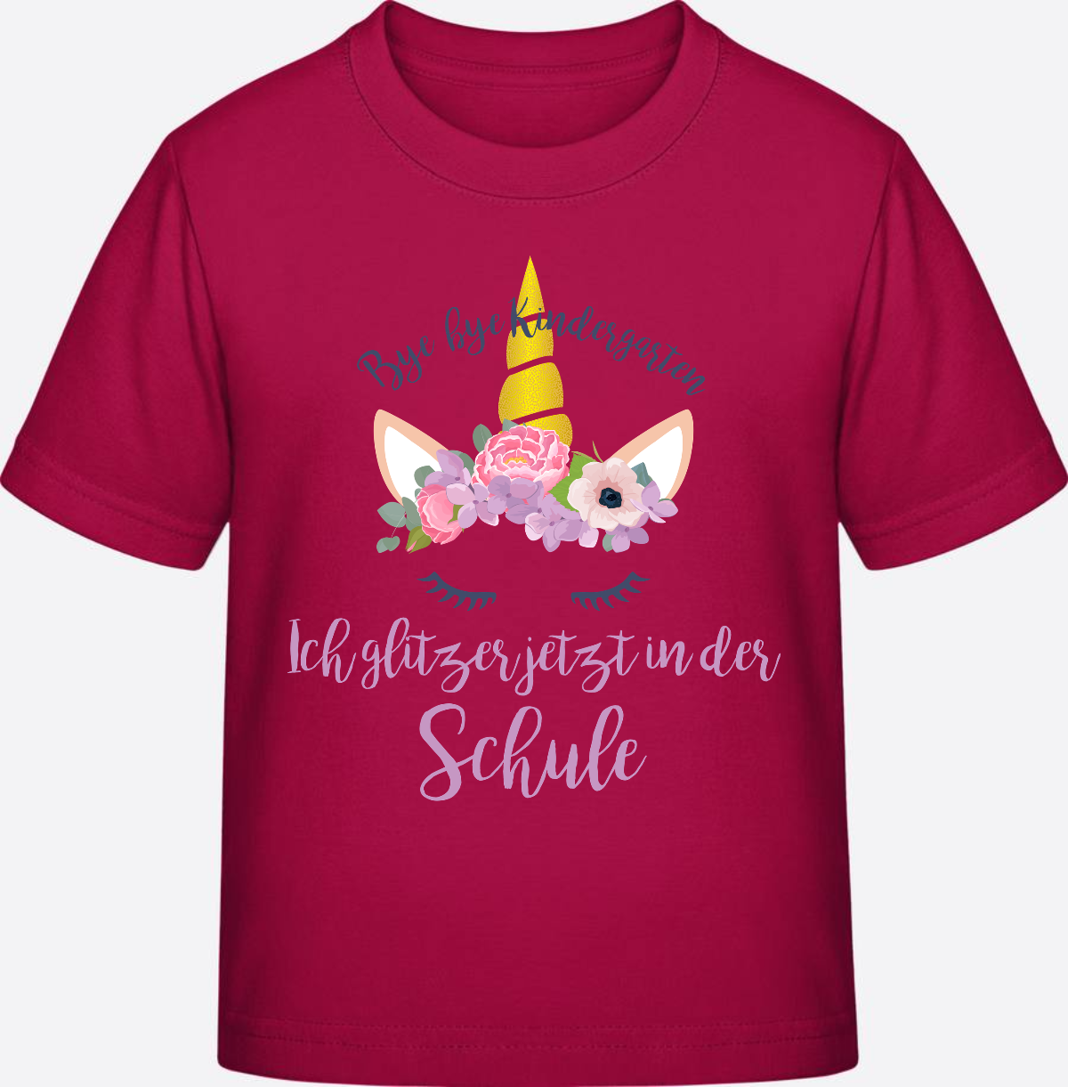 T-Shirt Einschulung Blumen: Bye Bye Kindergarten, ich glitzer! - Sorbet
