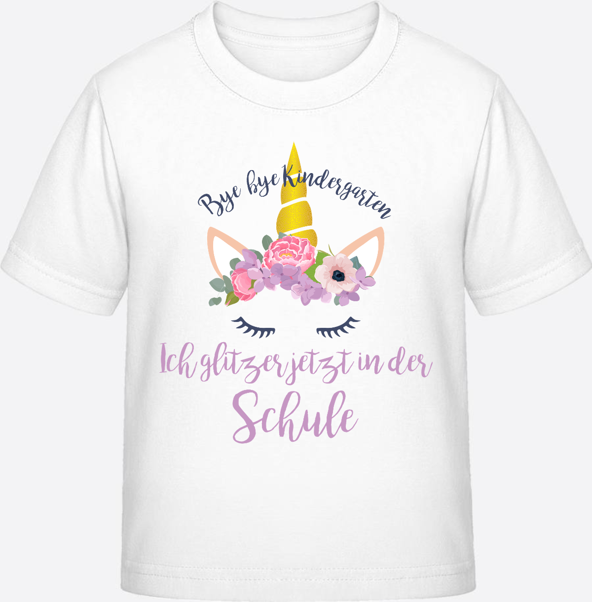 T-Shirt Einschulung Blumen: Bye Bye Kindergarten, ich glitzer! - White
