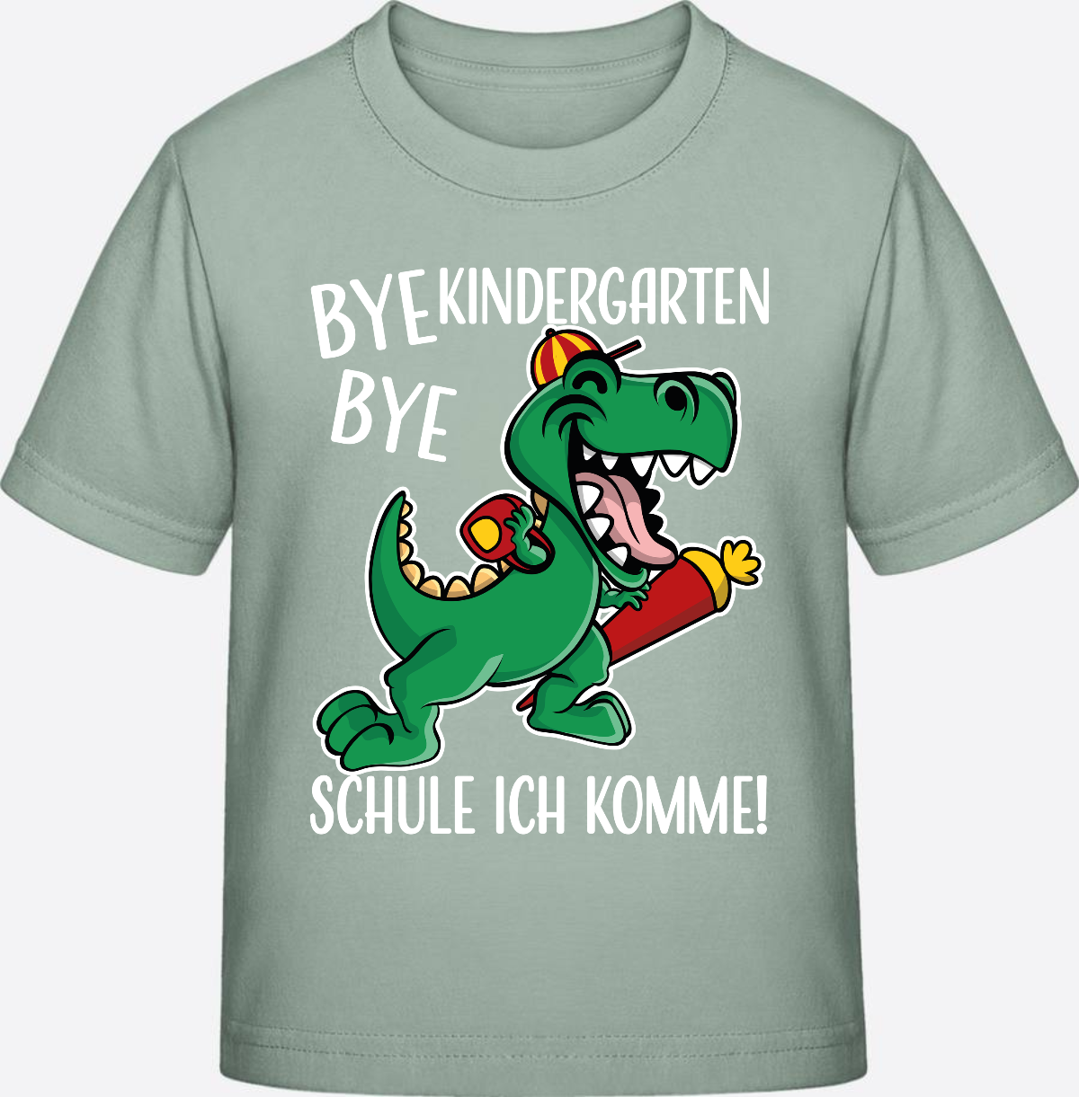 T-Shirt Einschulung: Bye Bye Kindergarten Dino mit Name - Aloe