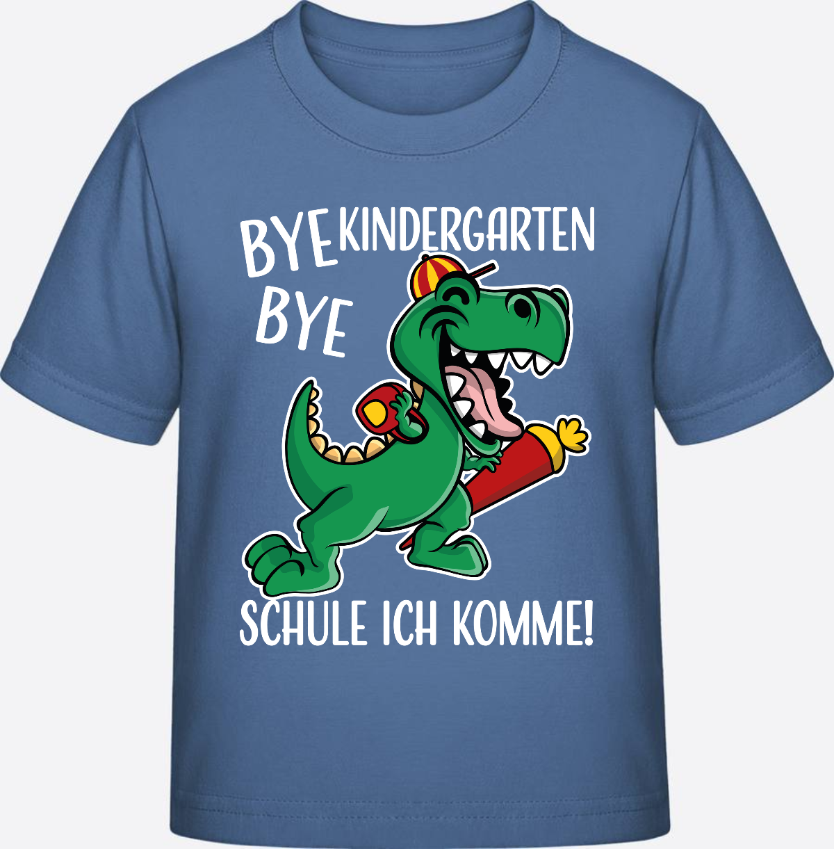 T-Shirt Einschulung: Bye Bye Kindergarten Dino mit Name - Bright Blue