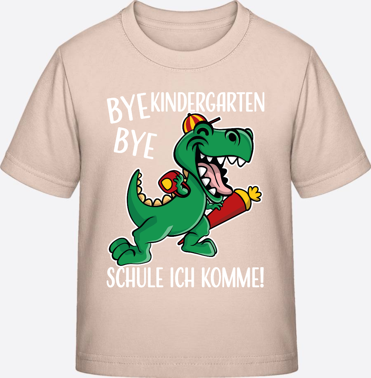 T-Shirt Einschulung: Bye Bye Kindergarten Dino mit Name - Eco-Heather