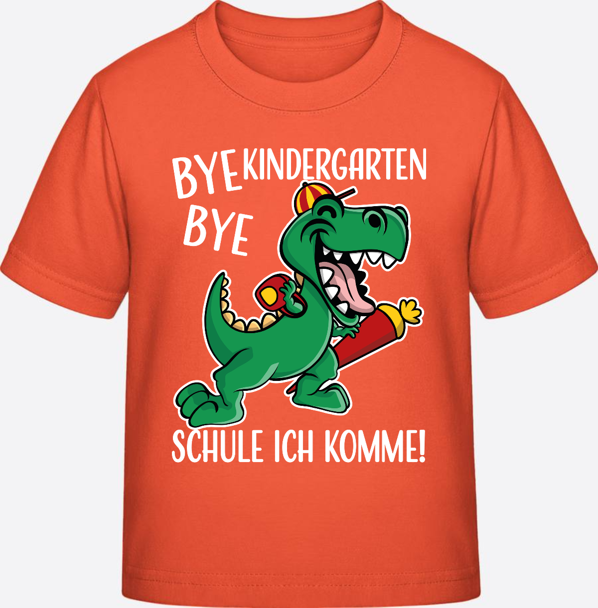 T-Shirt Einschulung: Bye Bye Kindergarten Dino mit Name - Fiesta