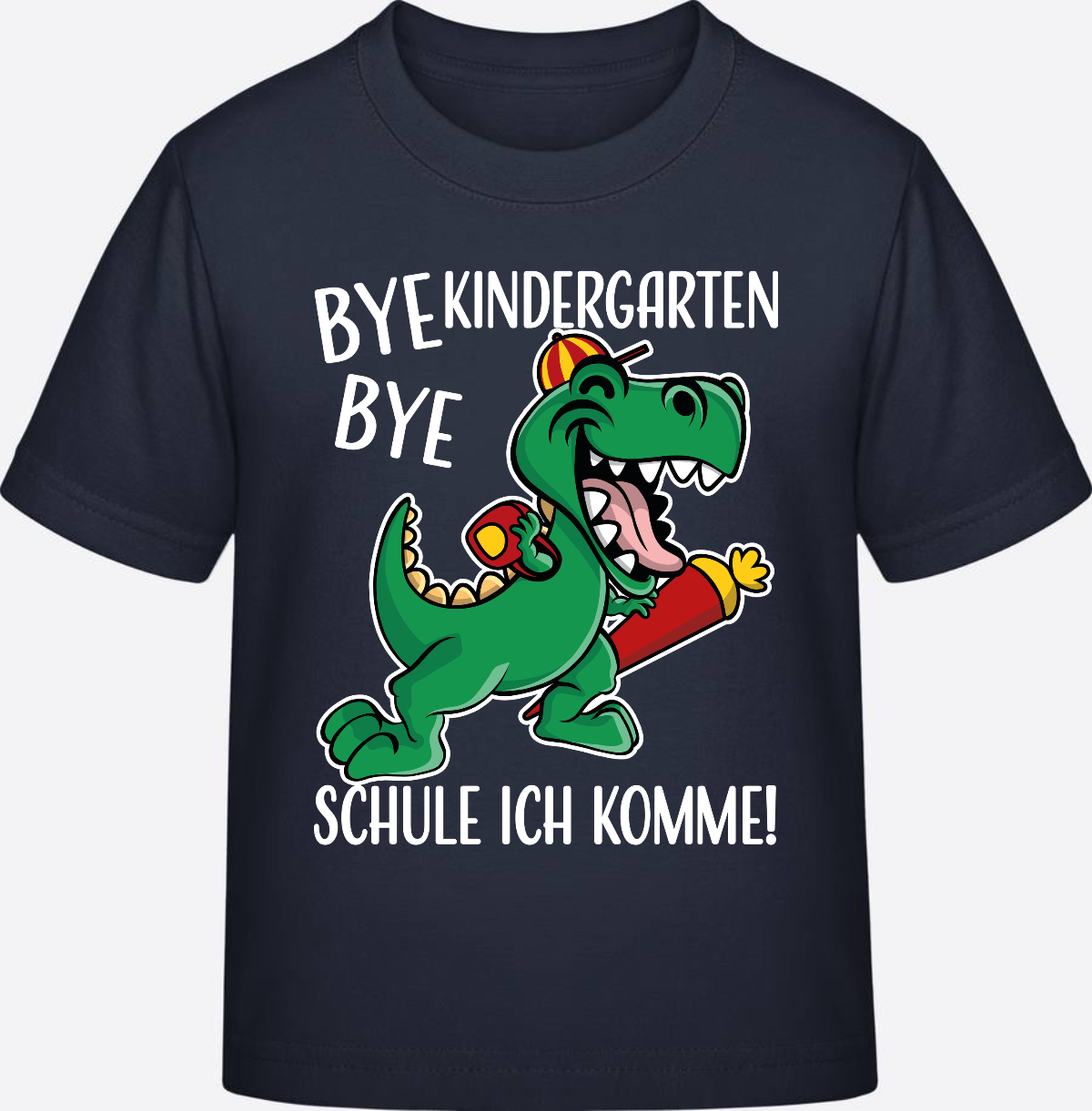 T-Shirt Einschulung: Bye Bye Kindergarten Dino mit Name - French Navy