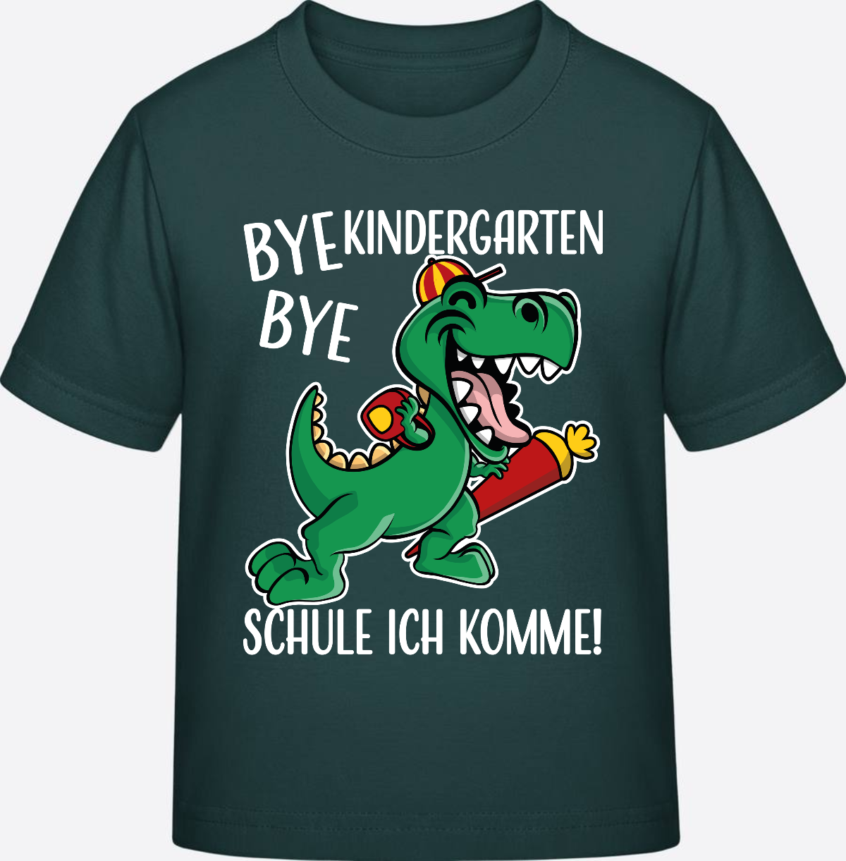 T-Shirt Einschulung: Bye Bye Kindergarten Dino mit Name - Glazed Green
