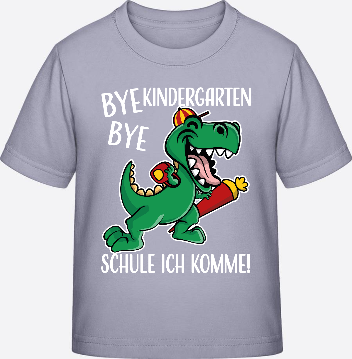 T-Shirt Einschulung: Bye Bye Kindergarten Dino mit Name - Lavender