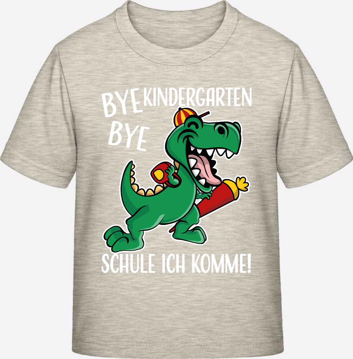 T-Shirt Einschulung: Bye Bye Kindergarten Dino mit Name - Natural Raw