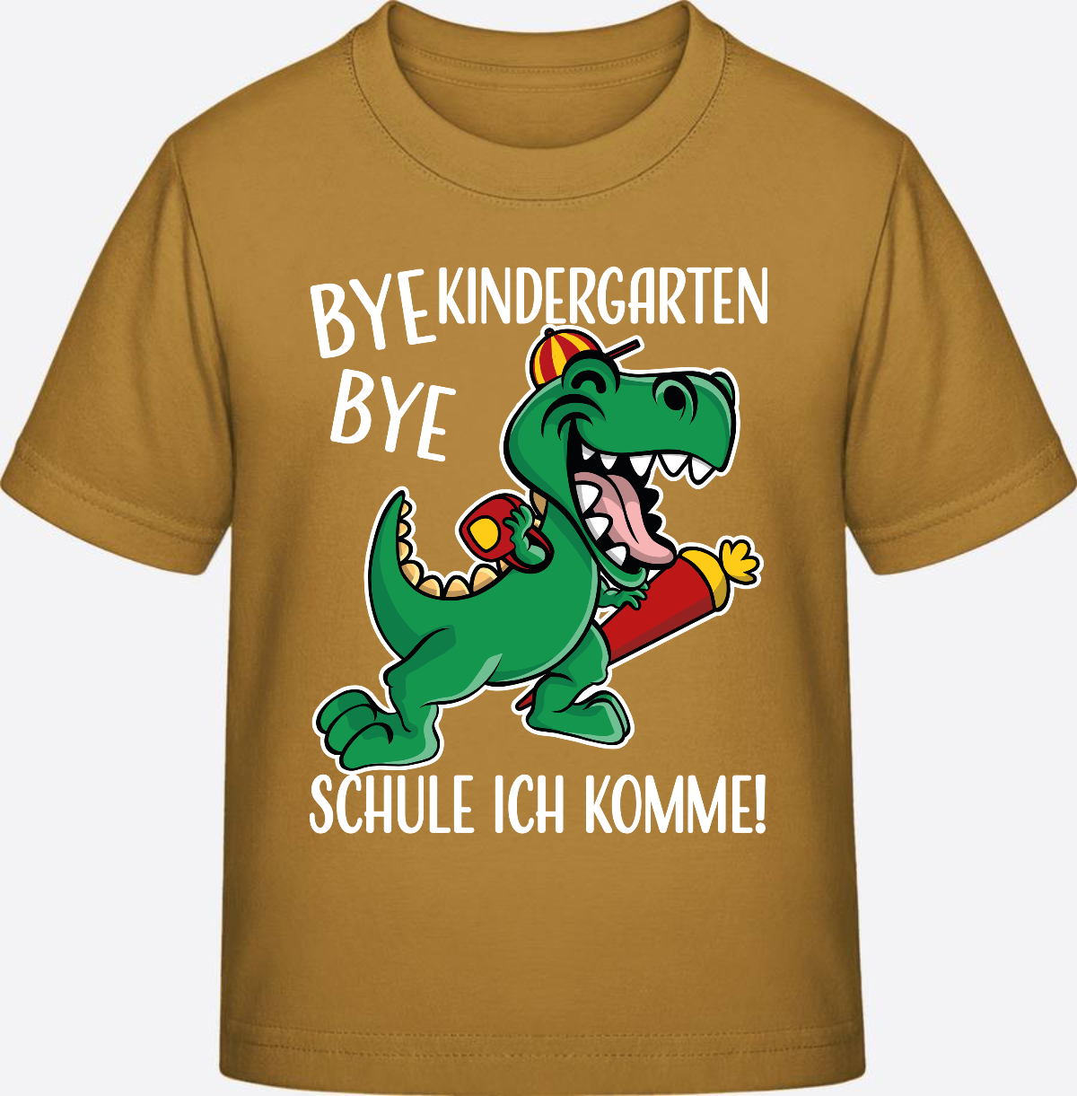 T-Shirt Einschulung: Bye Bye Kindergarten Dino mit Name - Ochre