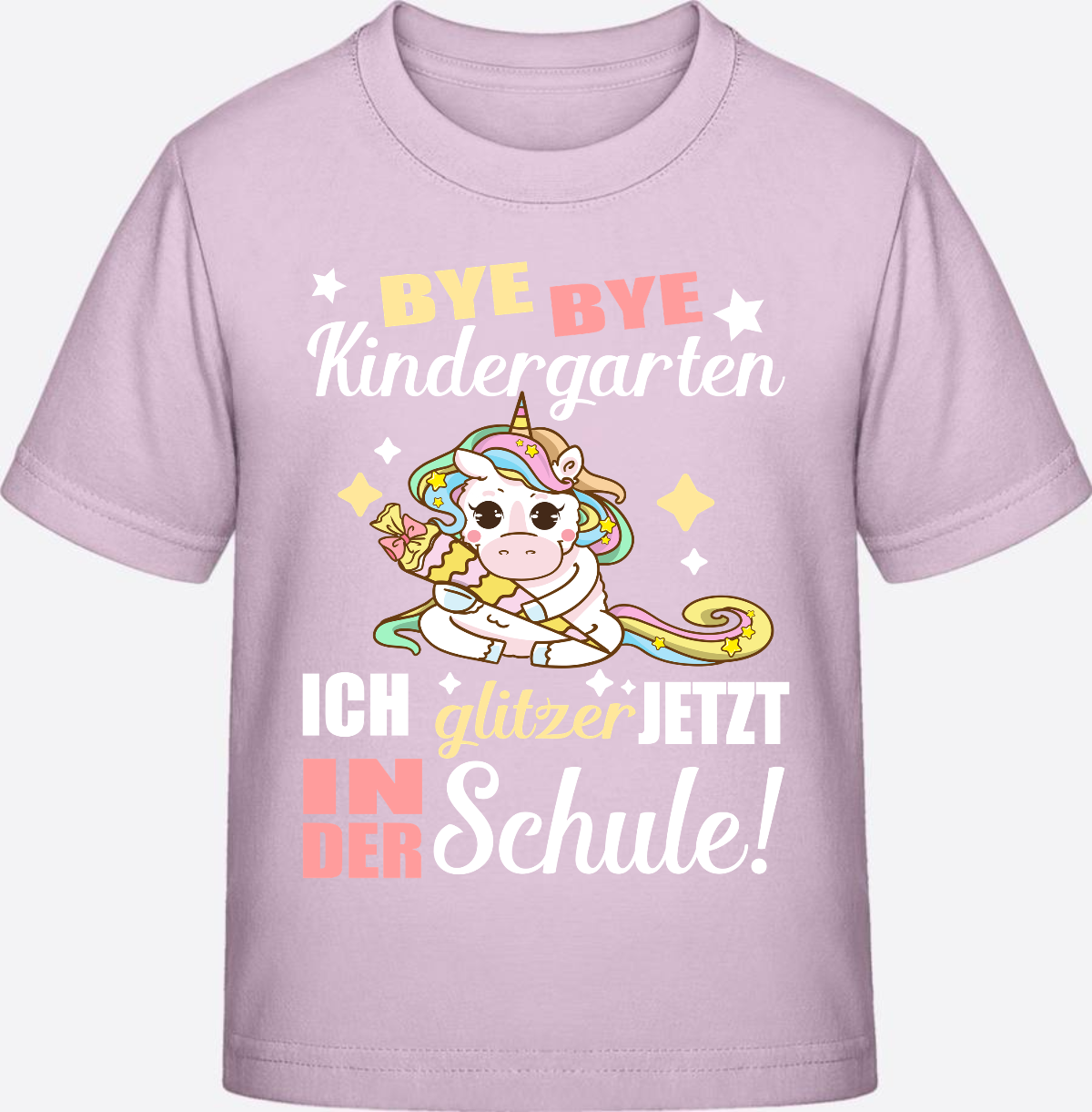 T-Shirt Einschulung: Bye Bye Kindergarten Einhorn mit Name - Pink Sixties