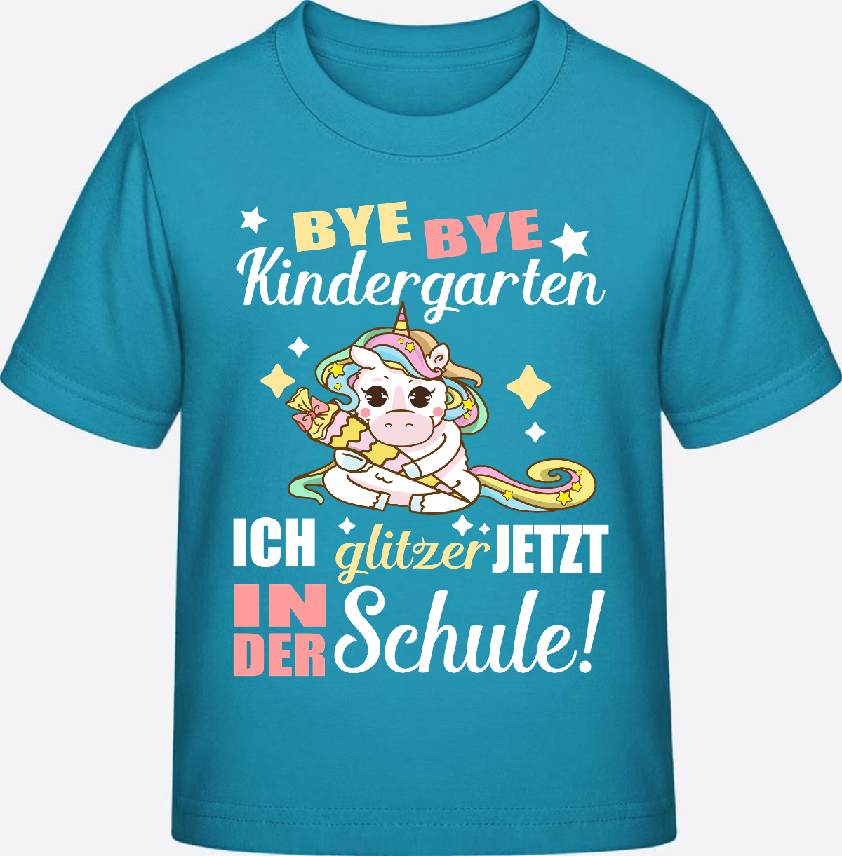T-Shirt Einschulung: Bye Bye Kindergarten Einhorn mit Name - Swimming Pool