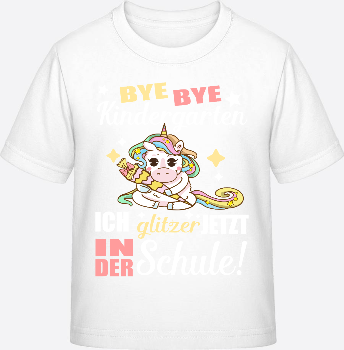 T-Shirt Einschulung: Bye Bye Kindergarten Einhorn mit Name - White