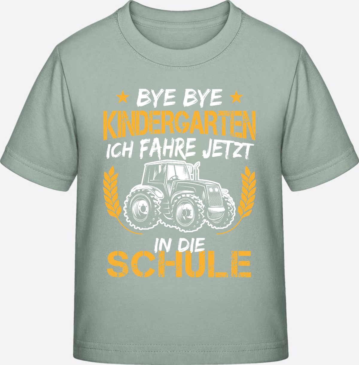T-Shirt Einschulung: Bye Bye Kindergarten Traktor Weiß-Orange - Aloe