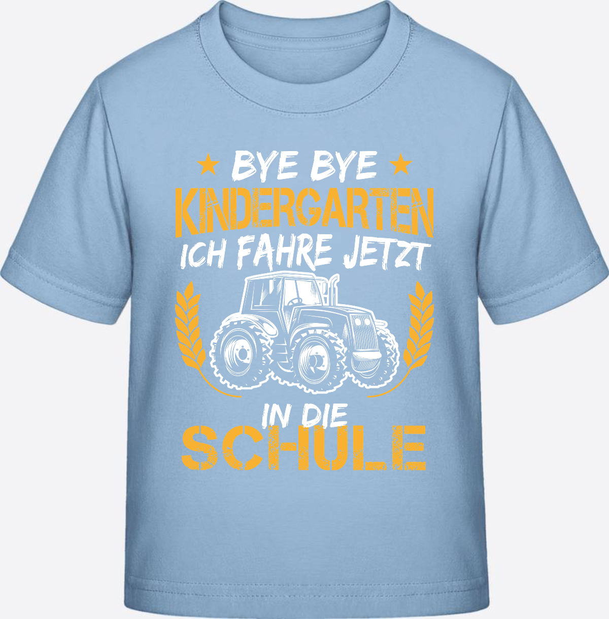 T-Shirt Einschulung: Bye Bye Kindergarten Traktor Weiß-Orange - Blue Soul