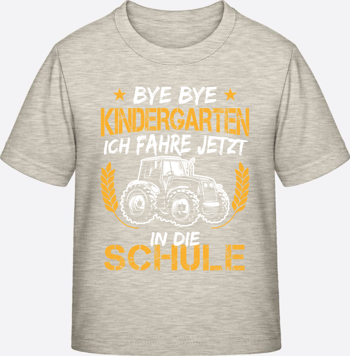 T-Shirt Einschulung: Bye Bye Kindergarten Traktor Weiß-Orange - Natural Raw