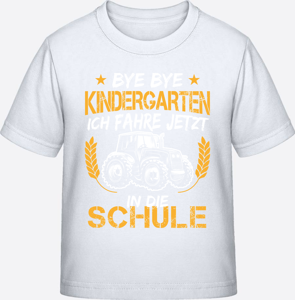 T-Shirt Einschulung: Bye Bye Kindergarten Traktor Weiß-Orange - White