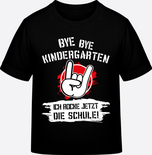 T-Shirt Einschulung: Ich rocke jetzt die Schule - Grunge Rot - Black