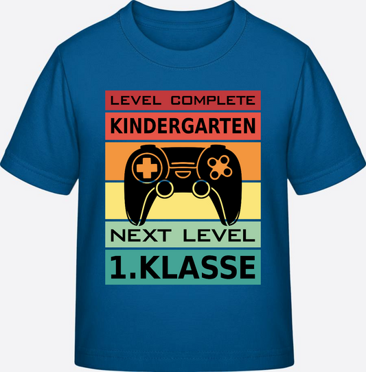 T-Shirt Einschulung: Level Complete Kindergarten - 1. Klasse - Royal Blue