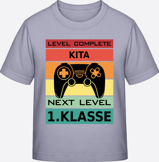 T-Shirt Einschulung: Level Complete Kita - Next Level 1. Klasse - Lavender
