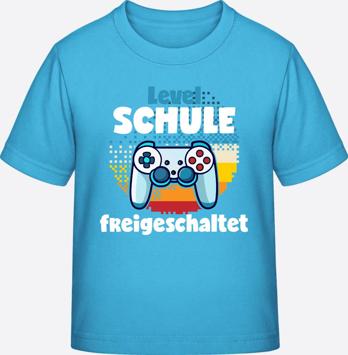 T-Shirt Einschulung: Level Schule freigeschaltet - Aqua Blue