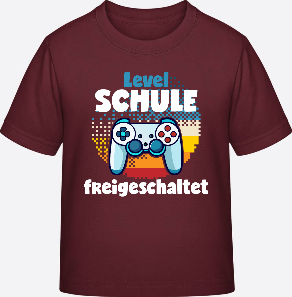 T-Shirt Einschulung: Level Schule freigeschaltet - Burgundy