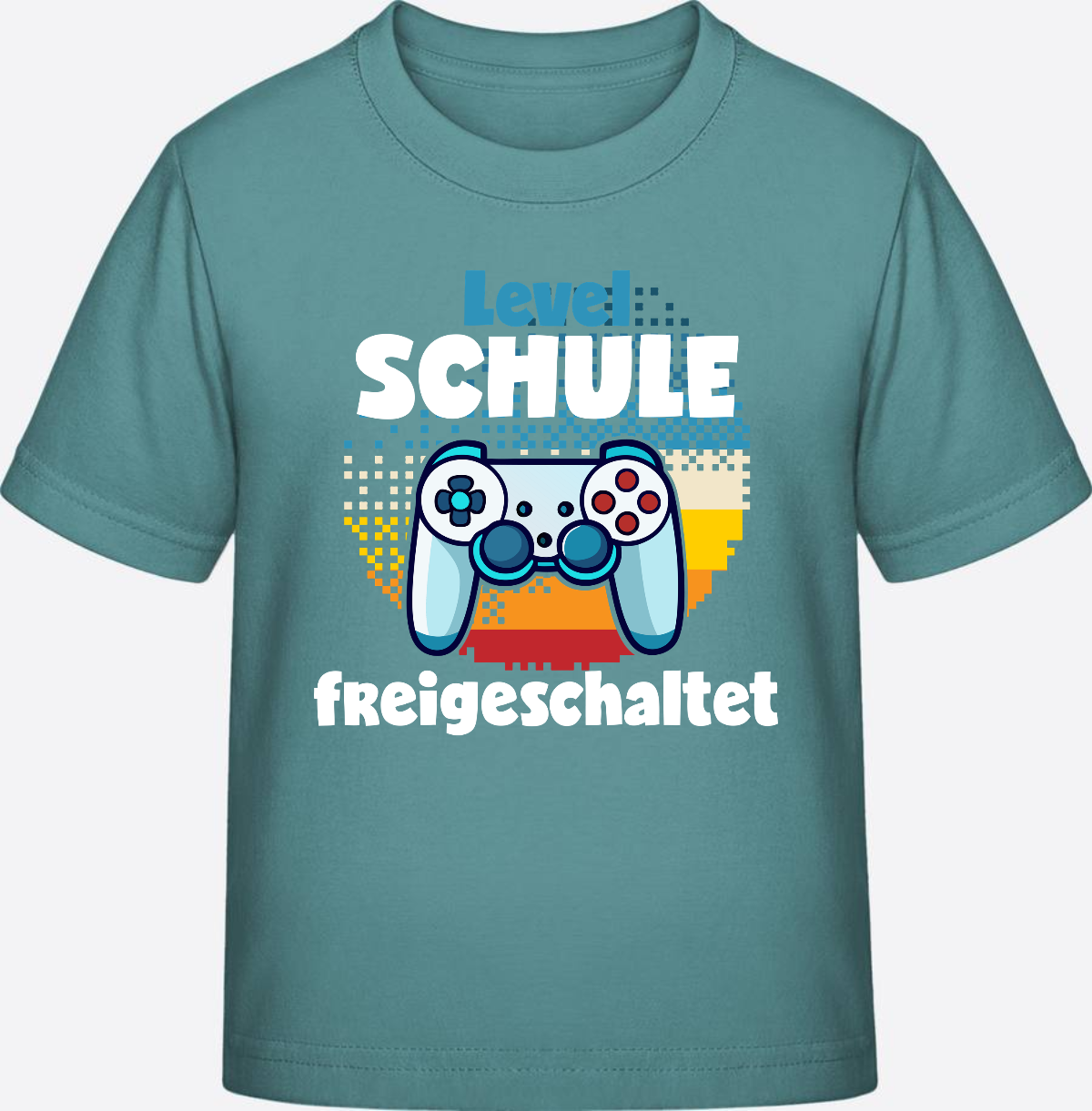 T-Shirt Einschulung: Level Schule freigeschaltet - Teal Monstera