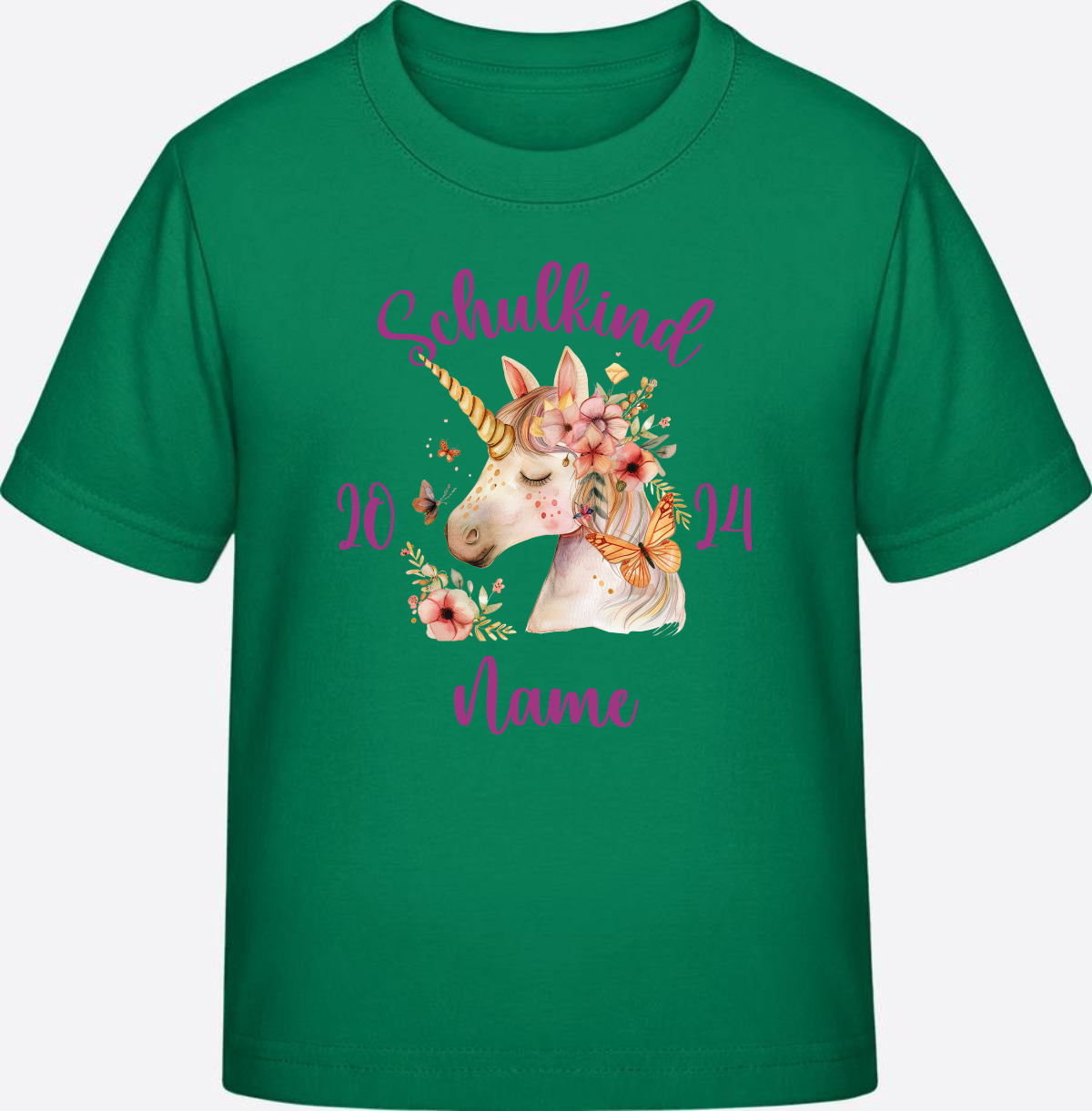 T-Shirt Einschulung Mädchen – Schulkind Geschenk mit Namen - Kelly Green