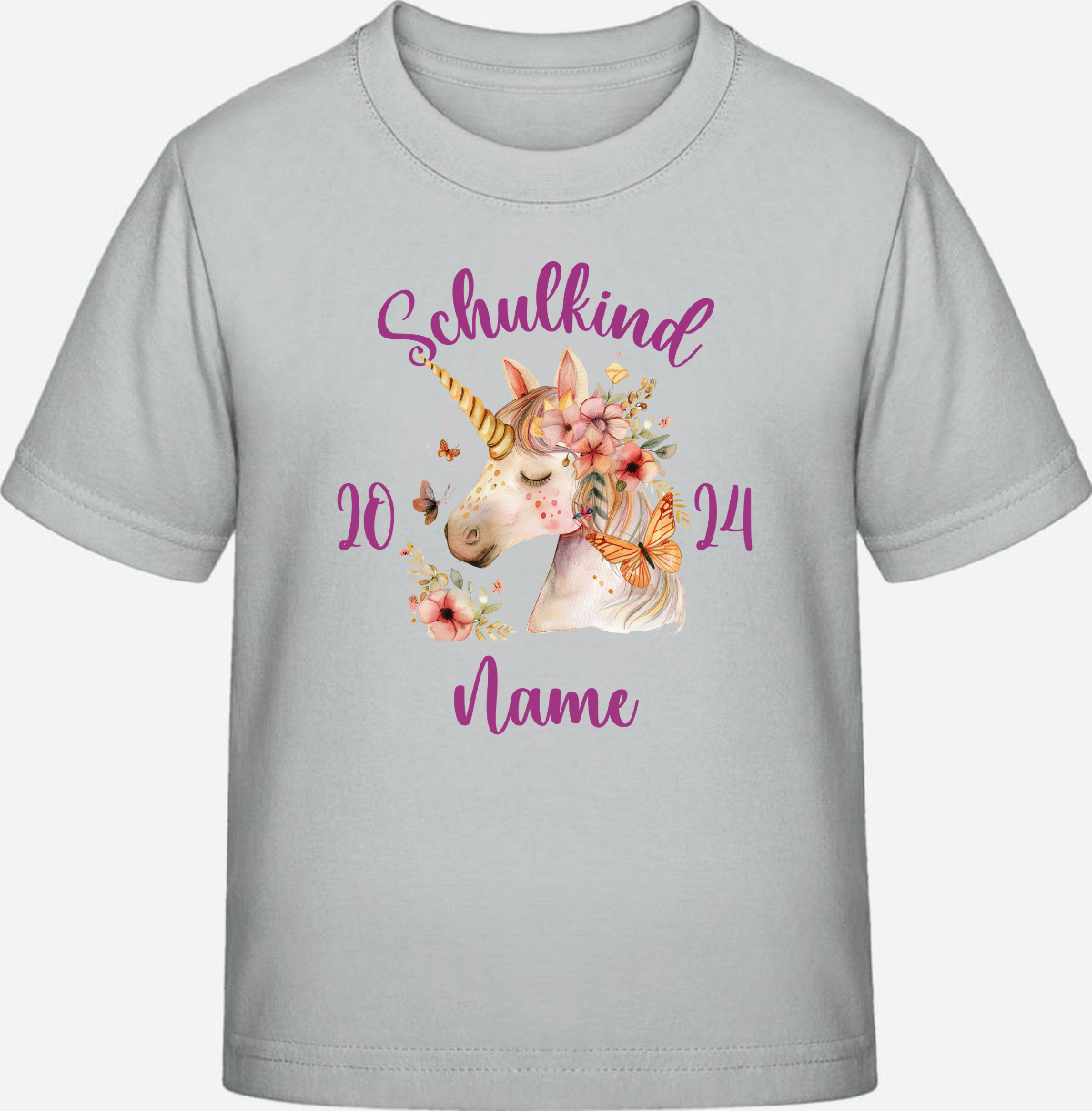 T-Shirt Einschulung Mädchen – Schulkind Geschenk mit Namen - Pacific Grey