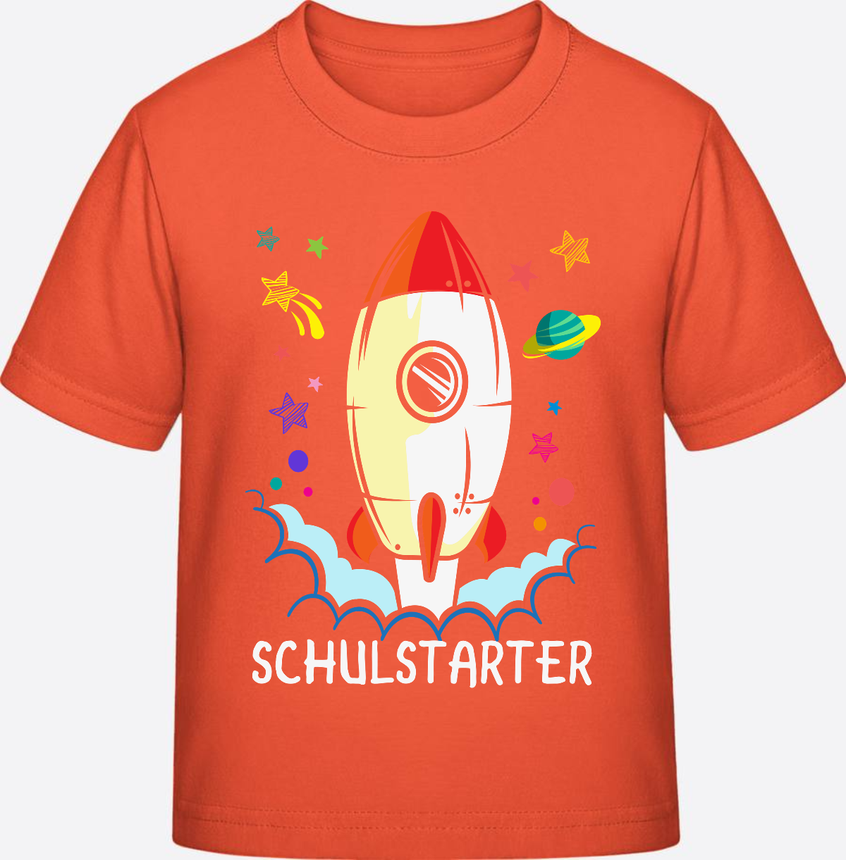 T-Shirt Einschulung mit Name – Bunte Schulstarter Rakete - Fiesta