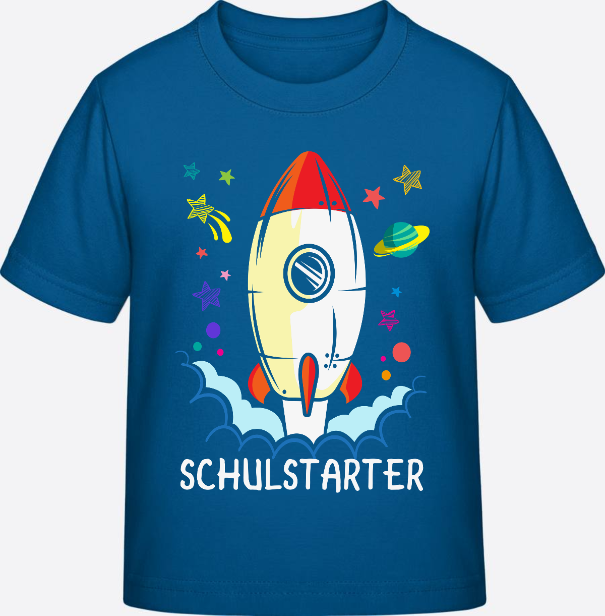 T-Shirt Einschulung mit Name – Bunte Schulstarter Rakete - Royal Blue