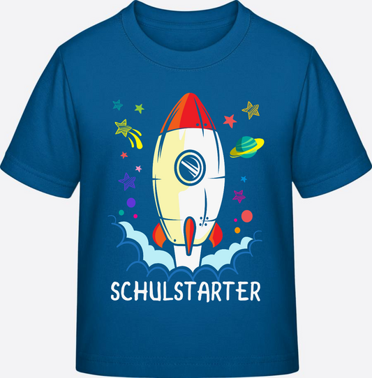 T-Shirt Einschulung mit Name – Bunte Schulstarter Rakete - Royal Blue