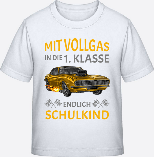 T-Shirt Einschulung: Mit Vollgas in die 1. Klasse - Rennauto - White