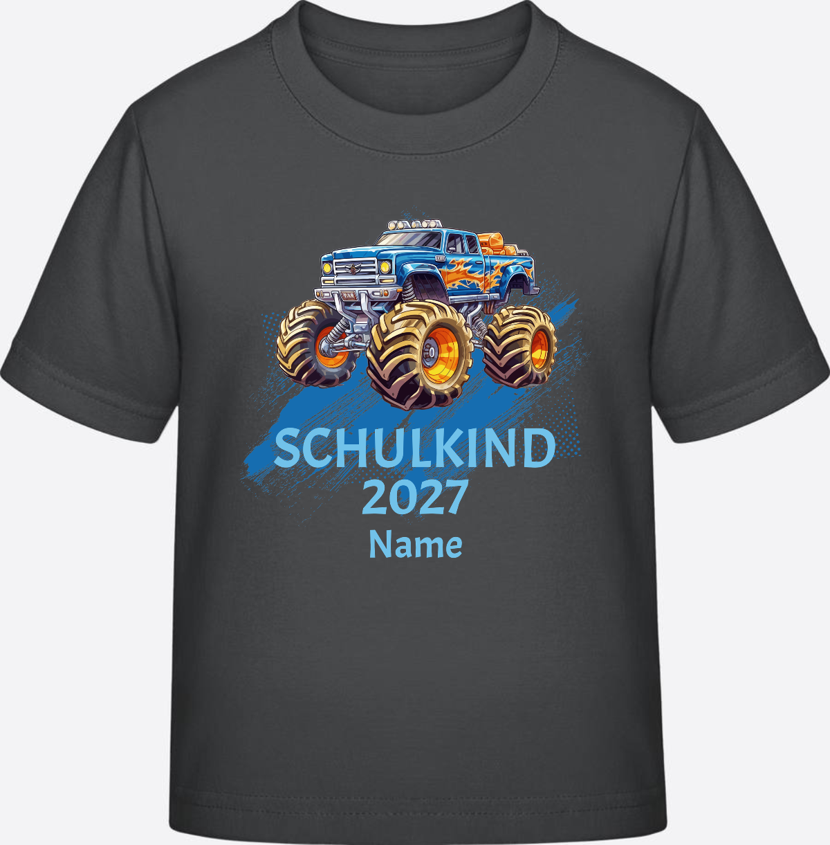 T-Shirt Einschulung Monstertruck personalisiert mit Name - Anthracite