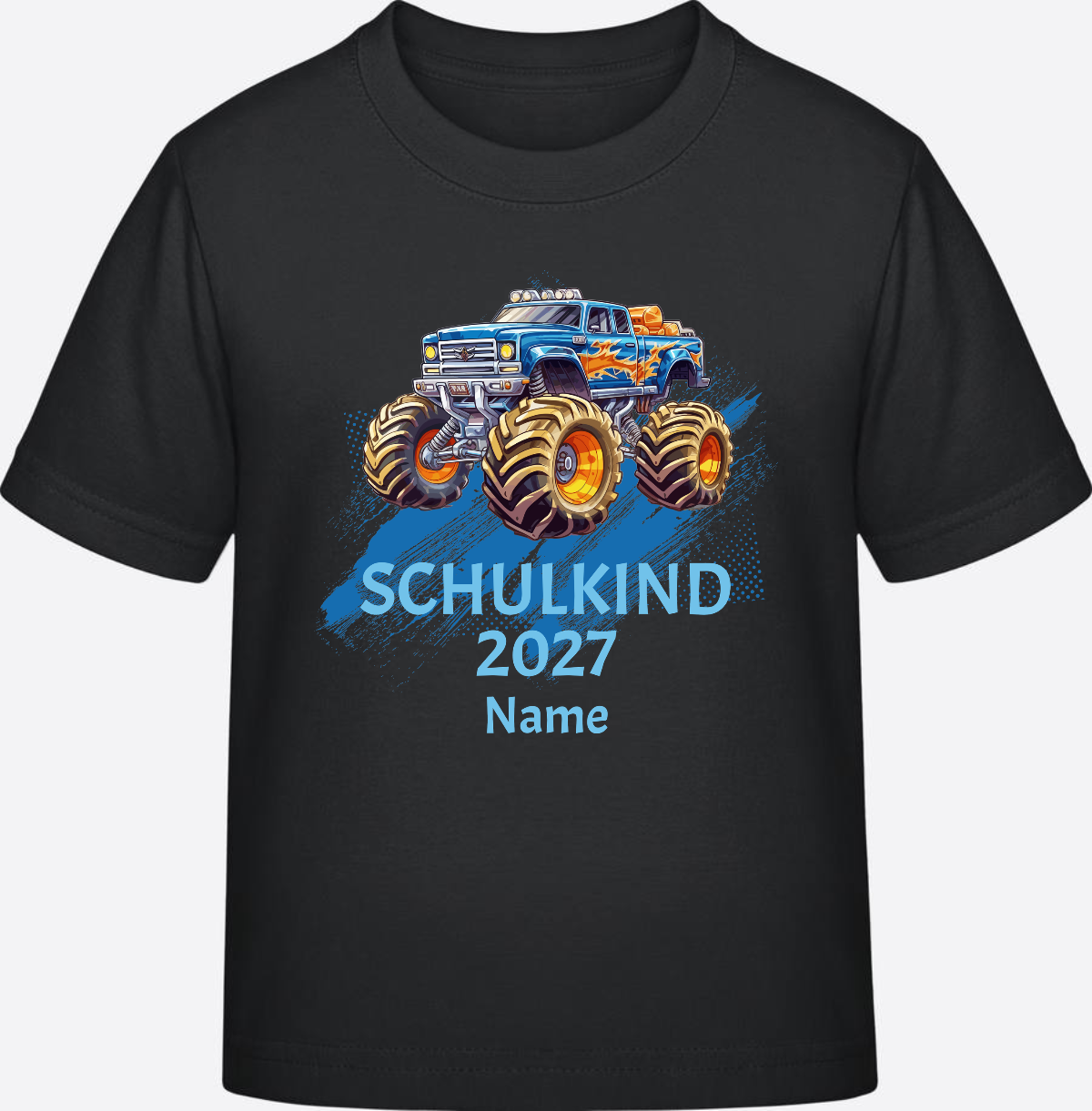 T-Shirt Einschulung Monstertruck personalisiert mit Name - Black
