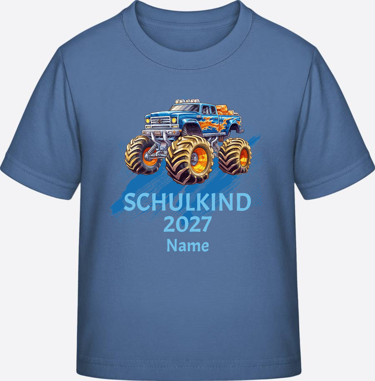 T-Shirt Einschulung Monstertruck personalisiert mit Name - Bright Blue