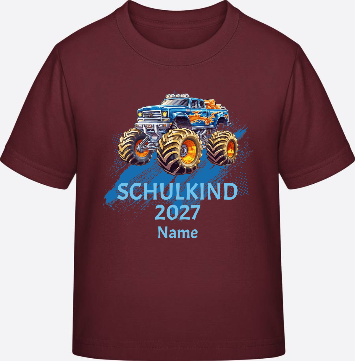 T-Shirt Einschulung Monstertruck personalisiert mit Name - Burgundy