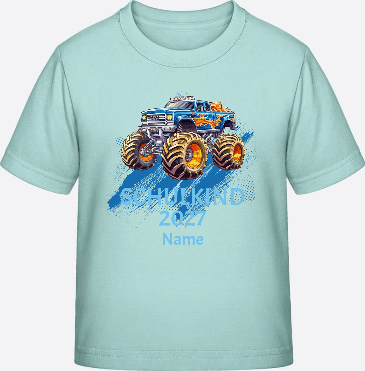 T-Shirt Einschulung Monstertruck personalisiert mit Name - Caribbean Blue