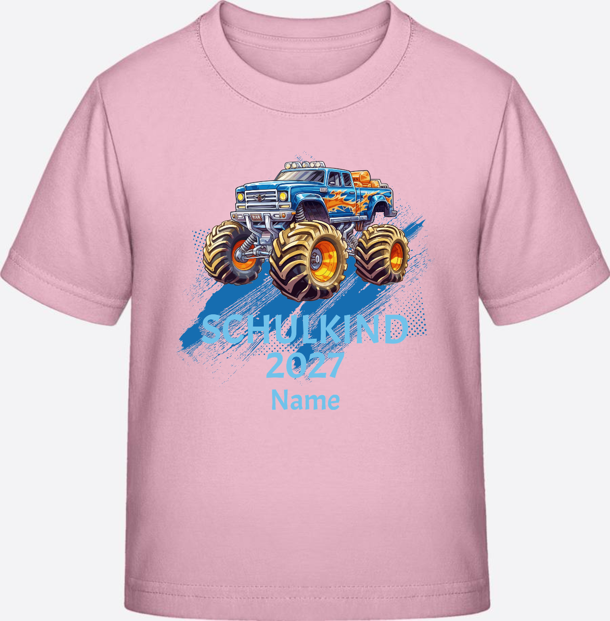 T-Shirt Einschulung Monstertruck personalisiert mit Name - Cotton Pink