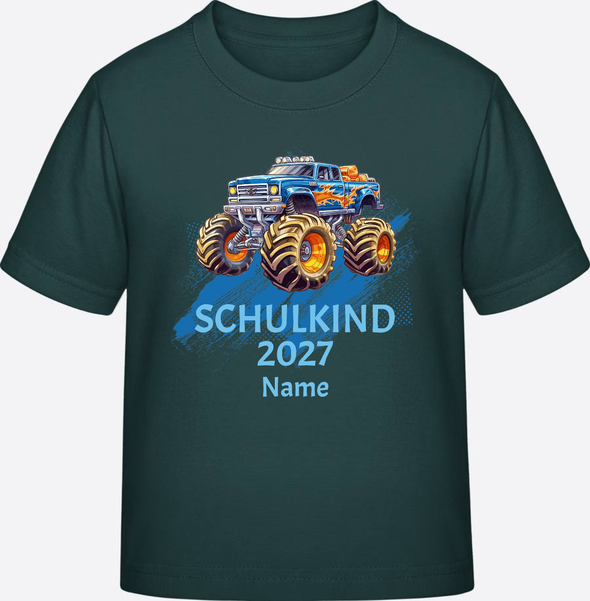 T-Shirt Einschulung Monstertruck personalisiert mit Name - Glazed Green